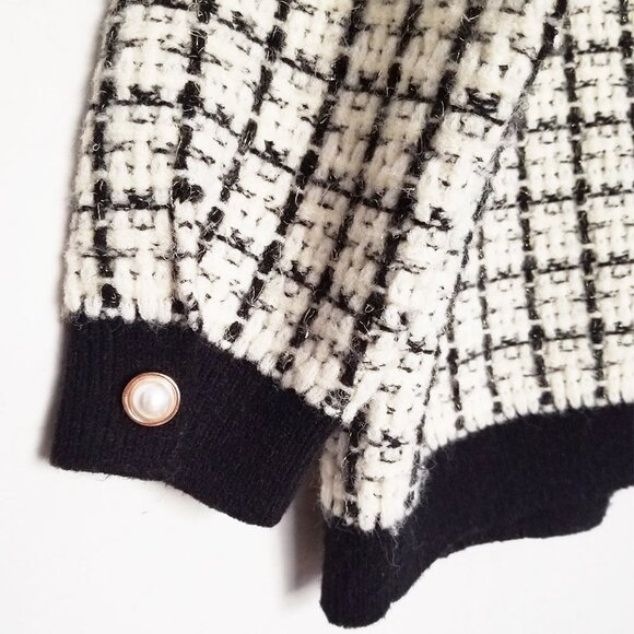 Oversized Tweed Textured Knit Cardigan Jacket Sweater OS Chunky Knit Pockets - Picture 7 of 16